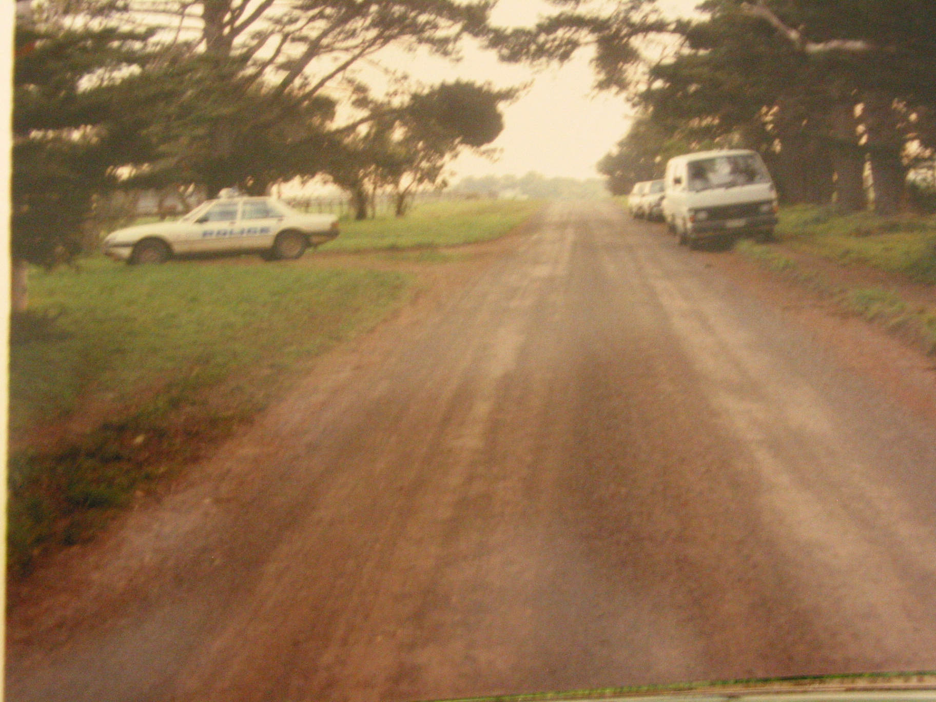 Farmhouse driveway at night